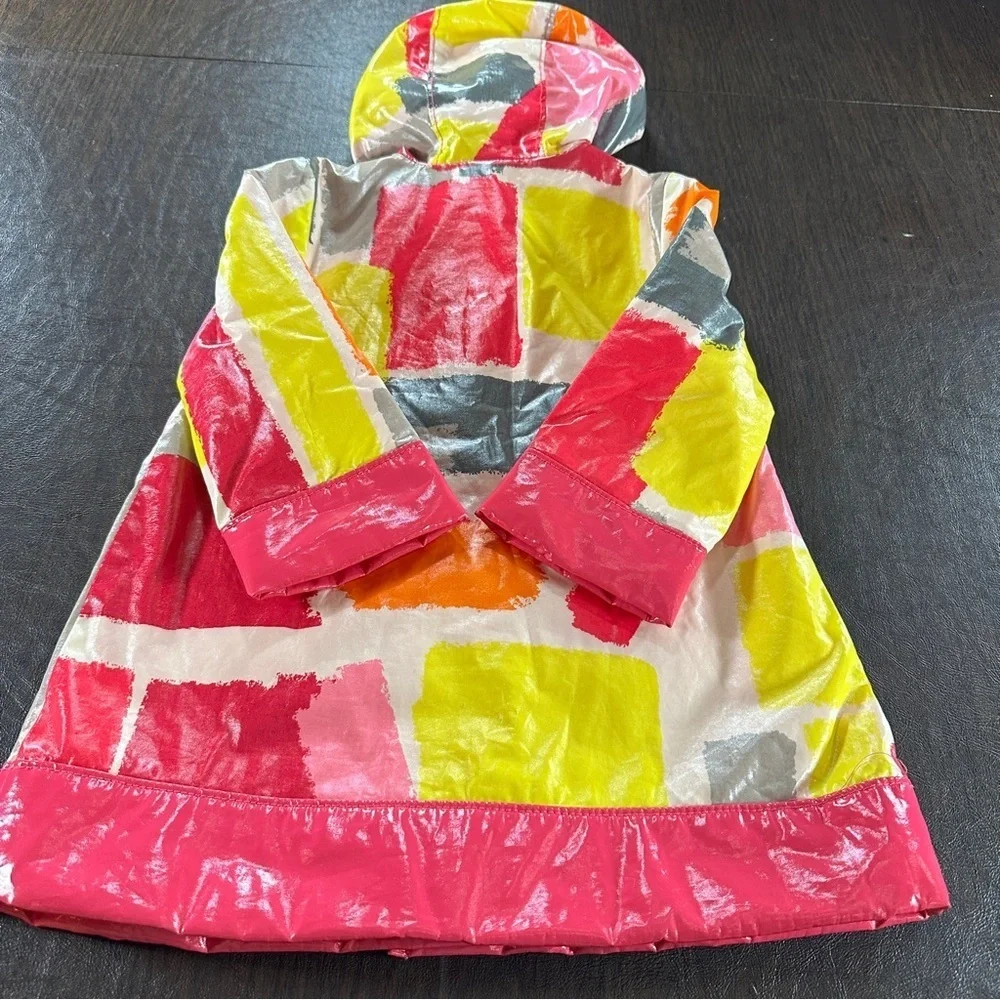 Gap Water Resistant Hooded Rain Jacket for Girls Pink Geometric Sz 3 Years